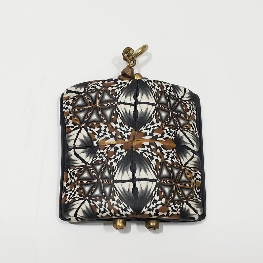 Black White & Brown Polymer Clay Pendant
